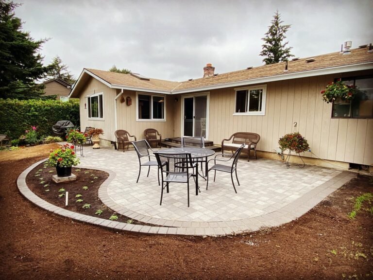 backyard stamped concrete patio